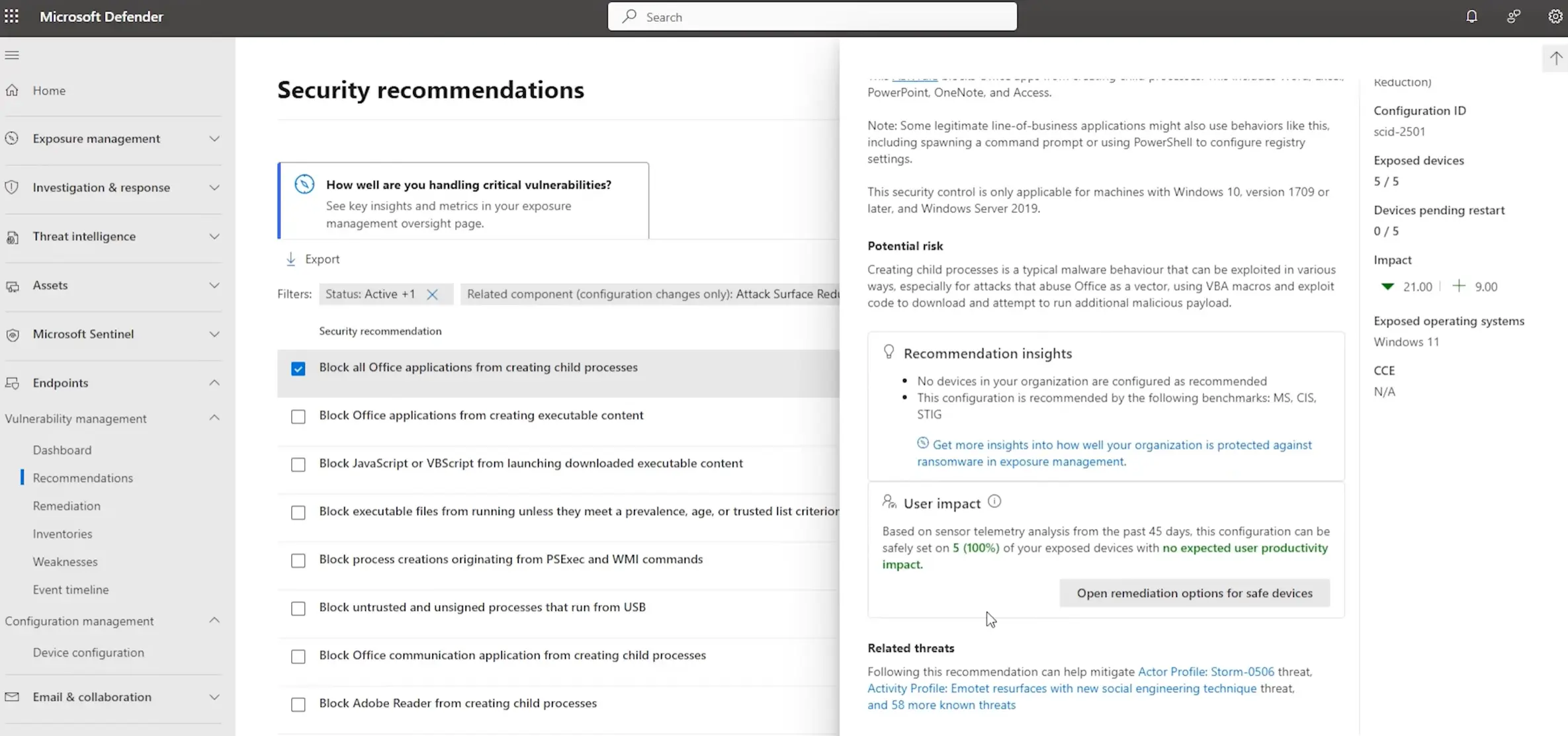 Review user impact for an ASR recommendation